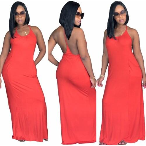 2019 Summer Sexy Women one-piece long Dress Sleeveless Halter Tank dresses plus size Backless