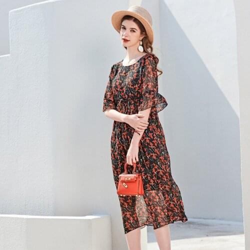Leaves print red floral maxi dress women femme 2020 summer long work boho beach office sexy party luxury dresses plus size