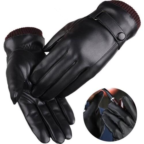 Winter Outdoor Faux Leather Warm Waterproof Full Finger Touch Screen Gloves for Cycling Touch Screen Gloves