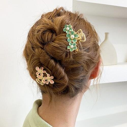 New Women Retro Barrettes Colorful Drip Glaze Flower Metal Hair Claws Clips Bow Pearl Hairpins Hairstyle Fashion Hair Accessoris