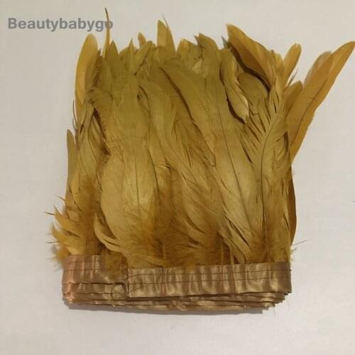 15-20CM 6-8Inch Width Gold Rooster Coque Feather Trim Chicken Feathers Fringe Satin Ribbon For Clothes Skirt Sewing Material Boa