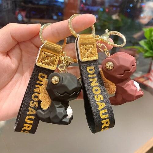 2021 Cute Anime Cartoon Rivet Dinosaur Keychain Unisex PVC Bag Accessories Pendant Car Key Chain Gold Ornaments Sleutelhanger