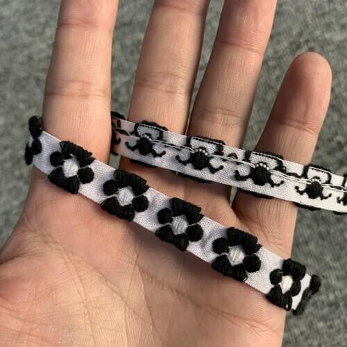 3 YARD 15MM White Ground Black Flower Embroidered Ribbon National Lace