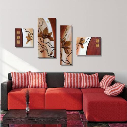 4 Panel Hand Painting Modern Abstract Flower Canvas Wall Decor Art for Cafe Store Decoration Unframed Combination Oil Paintings