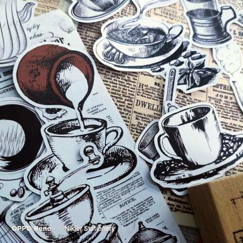 40 PCS Vintage Travel Coffee Story Retro Old Coffee Set Sticker DIY Ablum Scrapbook Stickers Junk Journal Diary Decor Sticker