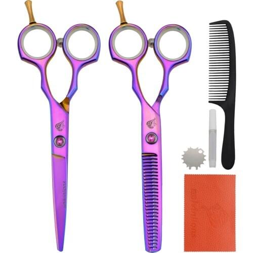 5.5" Rainbow Titanium Hair Scissors Titan Scissors Hairdressing Cheap Thinning Scissors Haircutter Barber Razor Edge Shears Kit