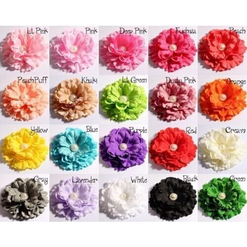 60 pcs/lot , 11 cm Classic pearl diamond shape Peony cloth corsage,chiffon flower for Childrens hair apparel accessories