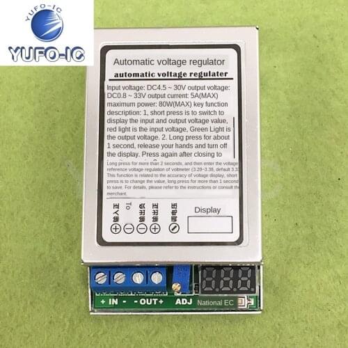 Free Ship 2pcs 5A/80W Automatic Step-up and Step-down Power Supply Module with Display 4.5~30V to 0.8~33V High Efficiency 91