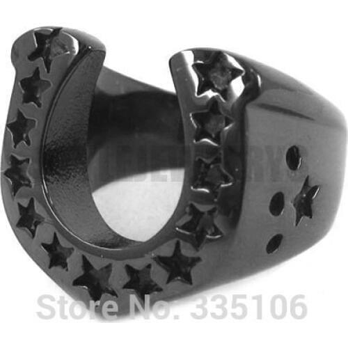 Free Shipping! U-Shaped Horseshoe Ring Stainless Steel Jewelry Black Plated Classic Biker Ring Wholesale SWR0028B