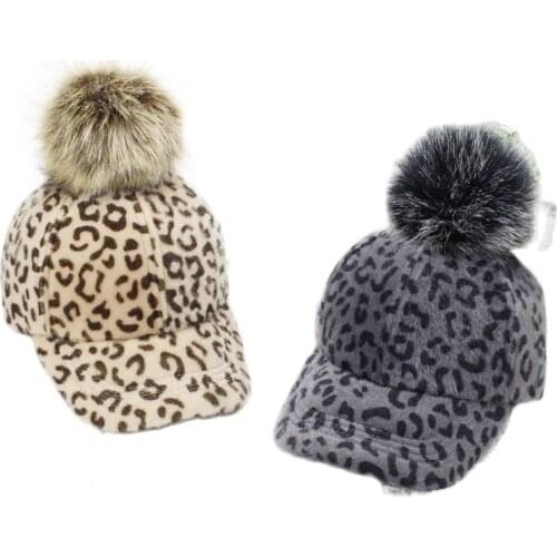 Doitbest Parent-child caps Children Hip Hop Child Baseball Cap Wool leopard hairball kids Winter Hat Boys Girls snapback Caps