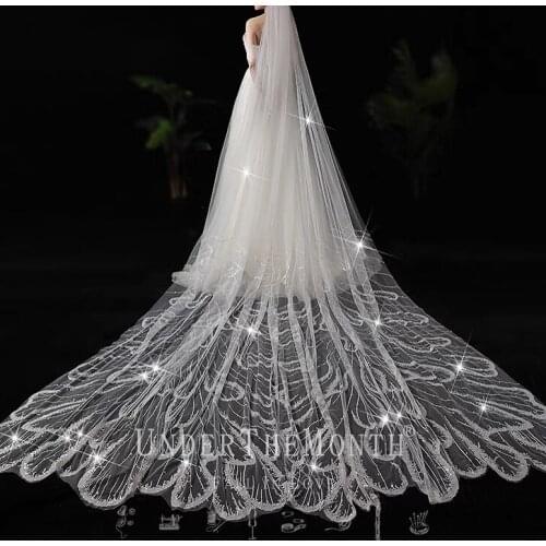 Bling Bling Bridal Veils Sparkly White Long Cathedral Luxurious Shiny Appliqued Sequined Wedding Veils With Comb High-end Design