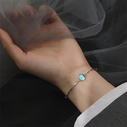 Trendy Moonlight Stone Bracelets Girl Party Accessories Pure Silver 925 Sterling Bracelet Women Jewelry Bright Birthday Gift