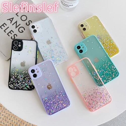 Gradient Color Glitter Sequins Phone Case For iPhone 12 mini 11 Pro Max XR XS Max 7 8 Plus X Soft Epoxy Clear Back Cover Gifts