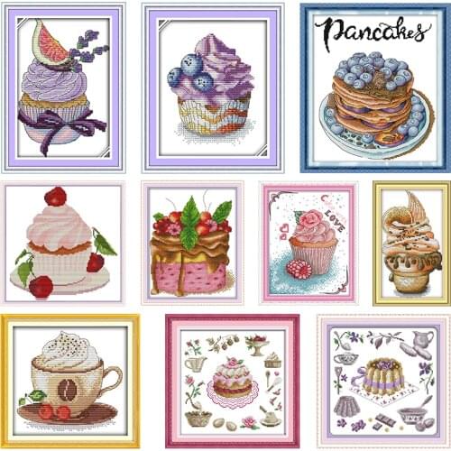 Blueberry Cake Cross Stitch Embroidery Needlework Kits Cake Stamped 11CT 14CT Painting Counted Patterns Crafts Decor Thread Sets