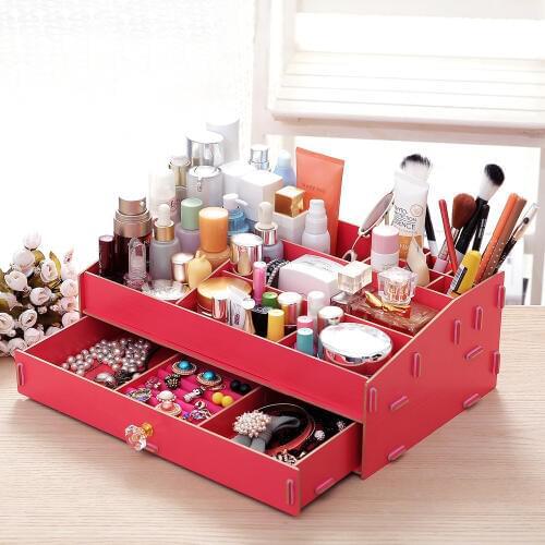 Wooden Household Decor Storage Box Jewelry Container Makeup Organizer Case Handmade DIY Assembly Cosmetic Organizer Wood Box