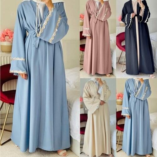 Dubai Lace Open Abaya Muslim Women Hijab Dress Kimono Kaftan Turkey Islamic Clothing Arabic Robe Moroccan Caftan Cardigan Abayas