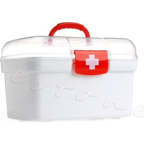 Double Layer Health Box Medicine Chest Handle First Aid Kit Storage Organizer M89F