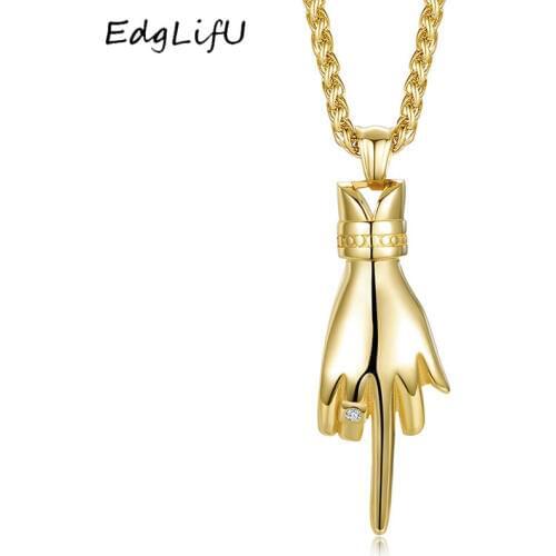 EdgLifU Influx Finger Pendant Necklace Titanium Stainless Steel Necklaces Hip Hop Rap Vertical finger Necklaces Jewelry for Men