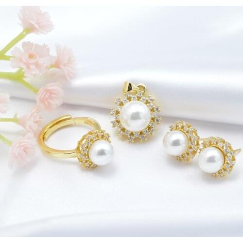 Hongwaysp luxury Noble jewelry charming Snowflake set of shell pearl pendant& earring &ring