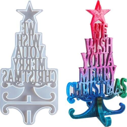 Crystal Epoxy Resin Mold Xmas Series DIY Christmas Tree Letter Decorative New Year Festival Home Ornament Silicone Model
