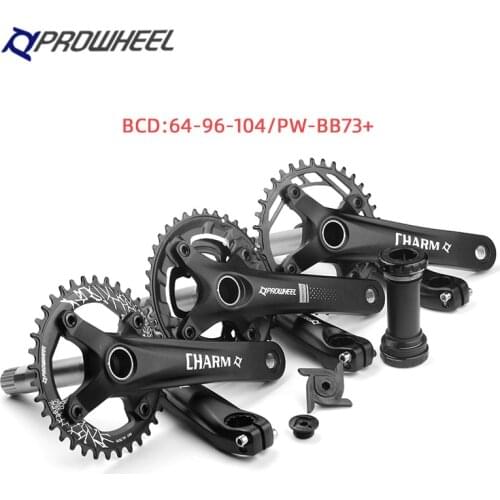 PROWHEEL MTB Crankset 104/96/64BCD 40T-30T-22T 38T-28T 36T Aluminum alloy Steel 170mm Hollow Tooth Plate Crank set with PW-BB73