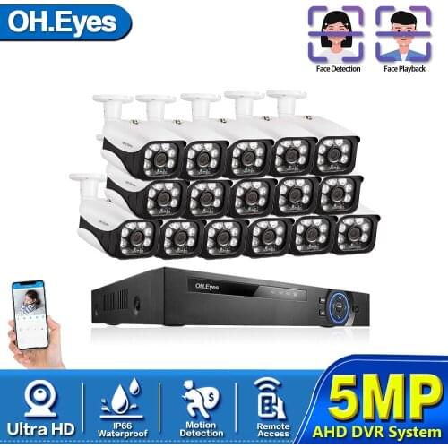 Home DVR NVR CCTV Monitoring Security Camera System Kit 16ch AHD DVR Video Surveillance Cameras System Ultra HD 5MP Camera Kit