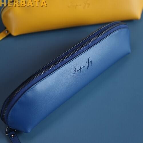 PU Durable Retro Kawaii Cute Large-capacity Leather Pencil Case Stationery Bag Student Pencil Bag Stationery Box