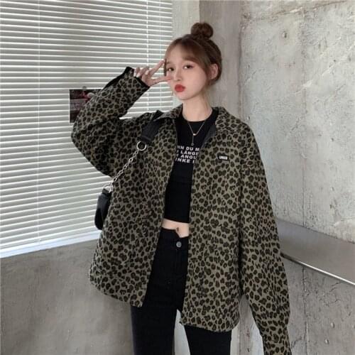 Leopard Print Jacket Womens Autumn Baseball Uniform Harajuku Style Zipper Wild Thin Coat Jacket Female 2021 New Top Clothes