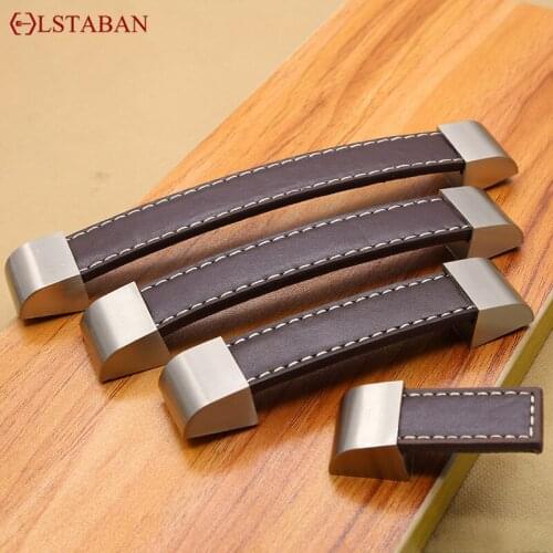 LSTABAN Leather Handle Furniture Luggage Wardrobe Cabinet Drawer Luggage Handle Simple Square Black Brown Handles