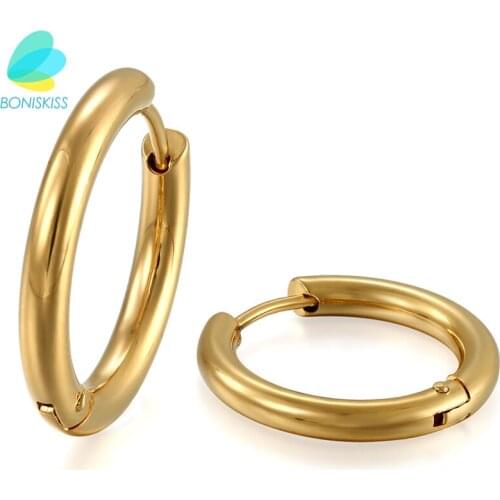 Boniskiss Hoop Men Earrings Brand Earring Gold Color Stainless Steel Elegant Earrings for Women Jewelry Pendientes Mujer Moda