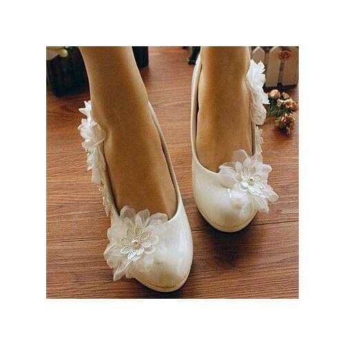 9CM high heels pumps shoes for woman ladies flower lace tassels bridal wedding plus size white pumps
