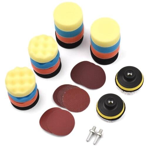 31Pcs Polishing Pads Kit 3 Inches Drill Buffer Attachment with Sanding Papers Sanding Waxing for Automobiles Yachts