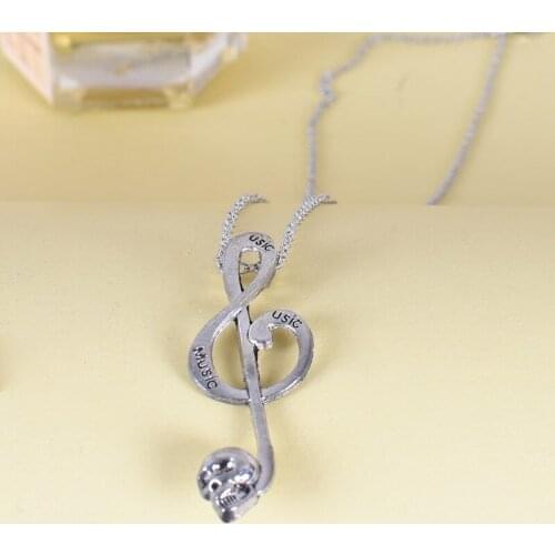 Punk Stereo Skull Musical Note Pendant Necklace Fashion Retro Halloween Necklace Women/Men Clavicle Chains Party Jewelry Collar