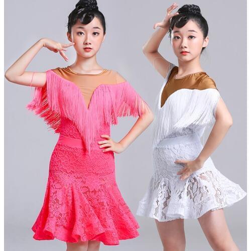 Tassel ballroom dancing dresses skirt kids fringe children professional latin dance dress for girls salsa cha cha samba tango