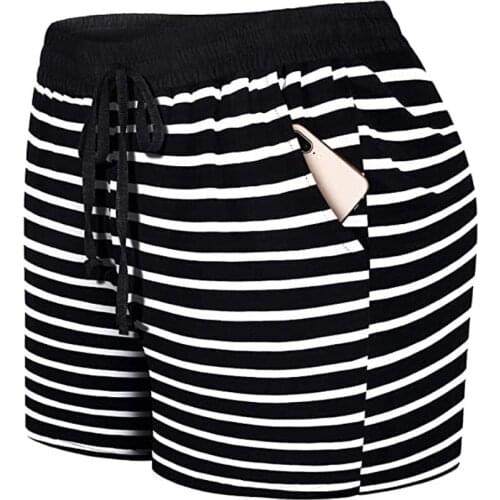 Striped Print Highwaisted Pockets Summer Short Beach Drawstring Holiday Vocation Beach wild shorts for women ladies Kortebroek