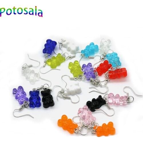 Potosala New Resin Gummy Bear Dangle Earrings For Women Girl DIY Creative Cartoon Animal Bear Drop Earrings Fashion Jewelry Gift