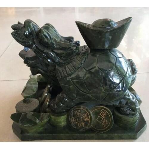 Natural South jade Yuan Bao Long Tortoise Decoration Wang Cai Yun Fortune Gift Home Feng Shui Mascot