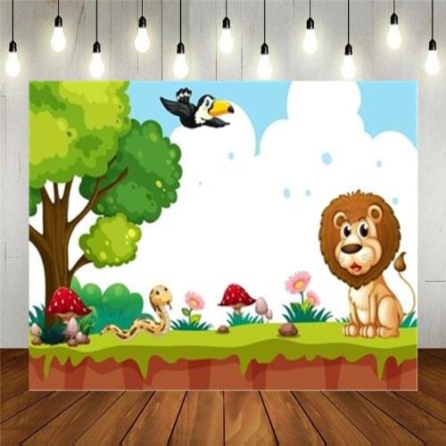 Photo Studio Props Photography Backdrop Cartoon Animal In Nature Illustration Vinyl Background Kids Birthday Party Decoration