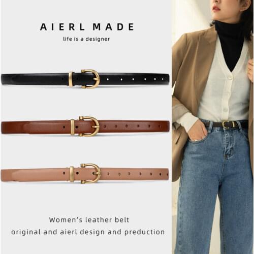 Womens Belt New Genuine Leather Girdle Simple Casual Alloy Pin Buckle Jeans Waistband Ins Style Ladies Fashion Thin Waist Belt