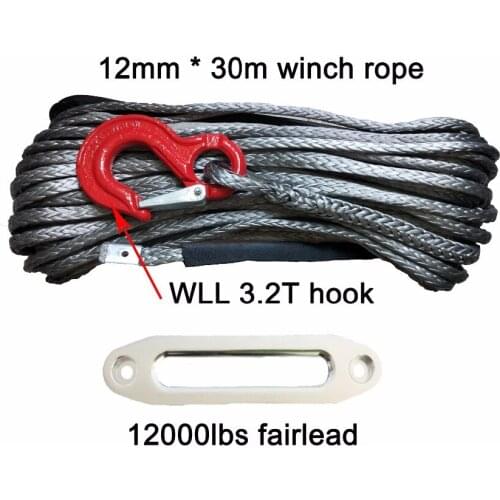 12mm*30m Synthetic Winch Rope With Hook and Fairlead for Offroad Parts, ATV Winch Cable,Winch Rope 12mm,Plasma Rope