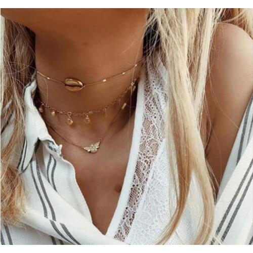 Trend Women Necklace Layered Bee Necklace Shell Gold Color Metal Jewelry Birthdays Gift Party Female Necklace