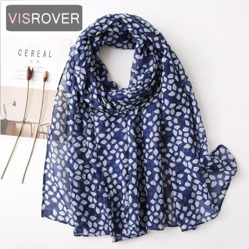 Visrover New Summer Beach flower Scarves Blue Geometric Shawl Floral Print Scarf Hijab Head Scarf Boho Women Scarfs Wholesales