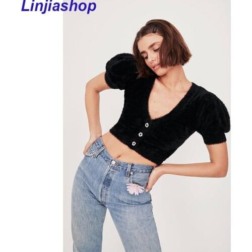 New Fashion Women Vintage Solid Color Cropped Cardigan Sweater Mujer V Neck Single Breasted Autumn Outerwear Soft Tops