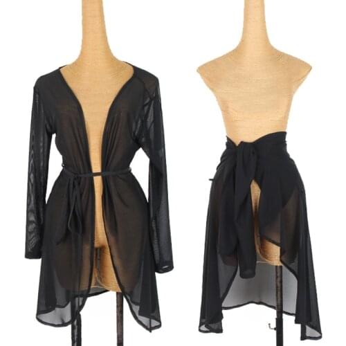 Swing Latin Dance Coat Black Mesh Cardigan Dancing Practice Hip Scarf Women Latin Training Wear Samba Rumba Clothing DNV14664