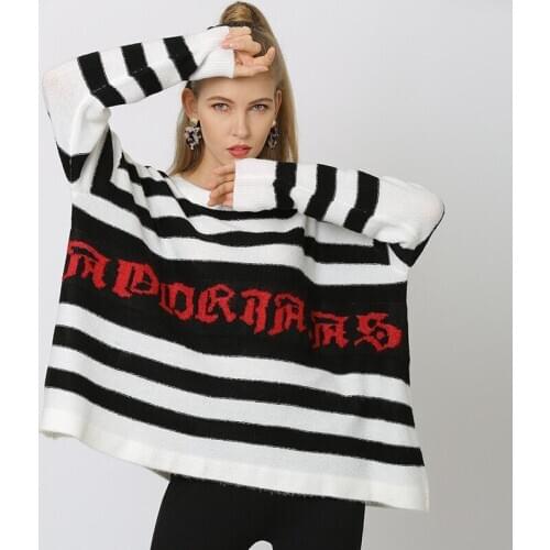 Letter sweater women 2020 autumn winter new casual plus size fat MM sweater bat sleeve fashion striped pullover sweater women