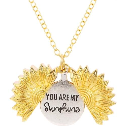 High Quality Sunflower Pendant Necklace for Women Laser Engraved You are my sunshine Open Locket Necklace Choker Drop Shipping