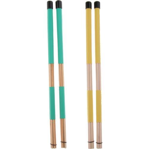 1 Pair Wooden Drum Multi Rods Sticks Drumsticks Brushes with Rubber Handle