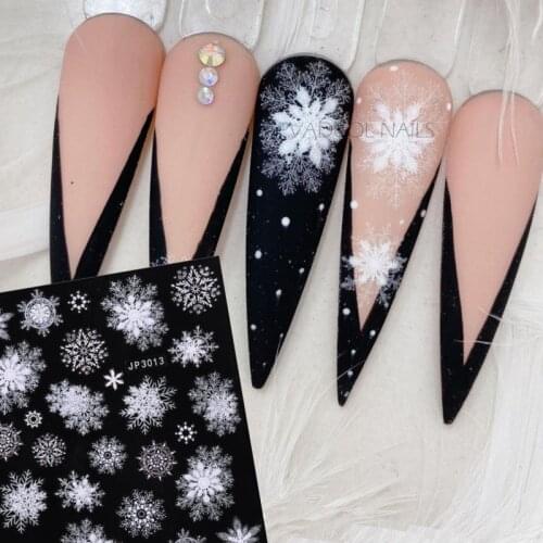 Nail Art 3D Decal Stickers Glitter White Snowflakes Christmas Winter Nails Design UV Manicure Tips Transfer