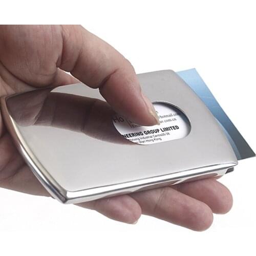 Business Card Holder Women Vogue Thumb Slide Out Stainless Steel Pocket ID Credit Card Holder Case Men DU55