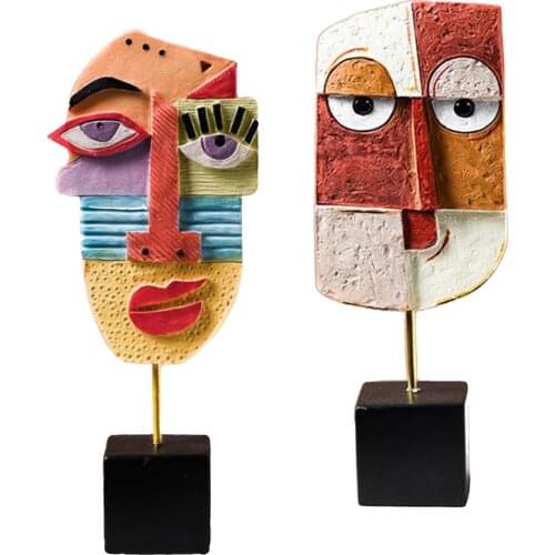 2x Modern Resin Crafts Abstract Face Statue Art Ornament Cabinet] Home Shelf